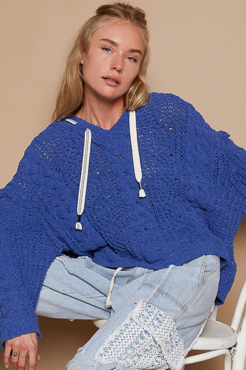 Cable Knit Hooded Chenille Sweater